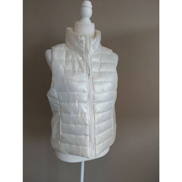 Live Love Dream Puffer Vest White pearlescent Sz L - Picture 1 of 7
